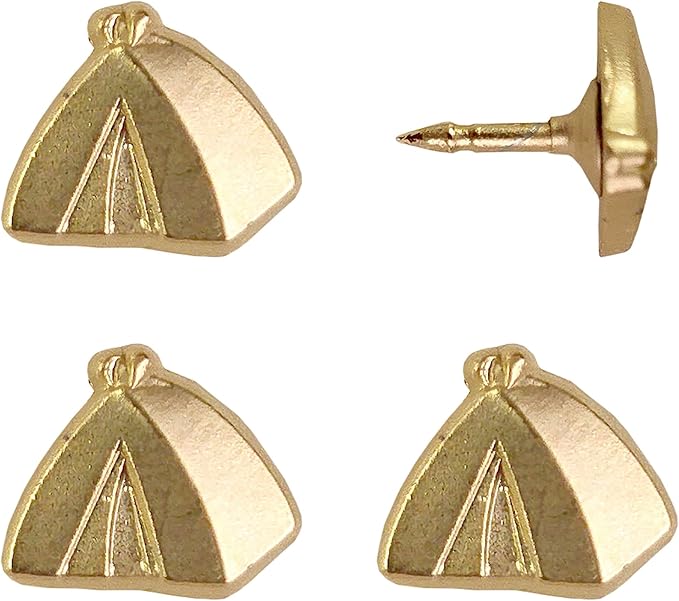 Tent Push Pins - Gold Camping Tent Pin - for Cork Board, Maps, or Lapel Pin Use - Designed in USA - Set of 4