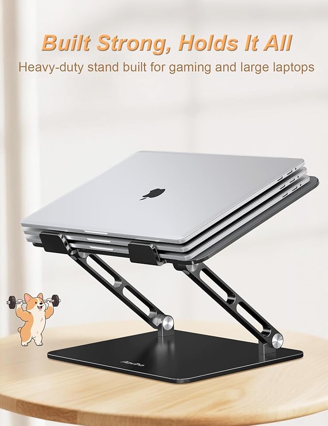 Laptop Stand for Desk – Adjustable Portable Laptop Riser, Aluminum Laptop Holder Compatible with MacBook Air Pro, Dell, HP, Lenovo (10"-17.3"), Featuring Unique Puppy Panel Design, Black