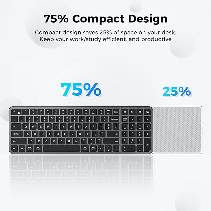 iClever BK20 Bluetooth Keyboard, with Numeric Keypad, Multi-Device Rechargeable and Stable Connection Compact Size Wireless Keyboard for MacBook, Laptop, iPad, Tablet, Windows