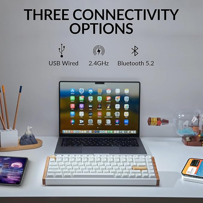 Keychron K2 HE Rapid Trigger Wireless Custom Mechanical Keyboard with Hall Effect Gateron Double-Rail Magnetic Switch, 2.4 GHz QMK Bluetooth 5.2 RGB Compatible with Mac Windows Linux (Aluminum + Wood)