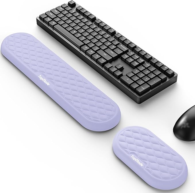 TopMade Upgraded Wider Wrist Rest Set, Soft Memory Foam Keyboard Hand Rest Pad, Computer Ergonomic Keyboard Mouse Wrist Support for Typing Pain Relief, Comfort for Office, Gaming, Study, Purple