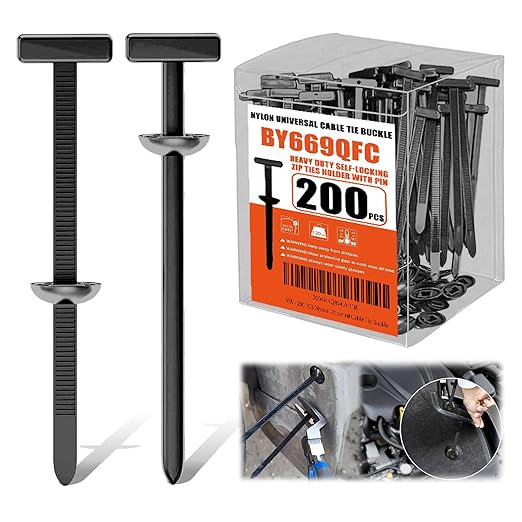 200PC Nylon Universal Cable Tie Buckle for Car Fender Trunk Repair, Automotive Zipper Clips,Heavy Duty Self-Locking zip ties with Pin & Button Design for car repair shop & Garage Use