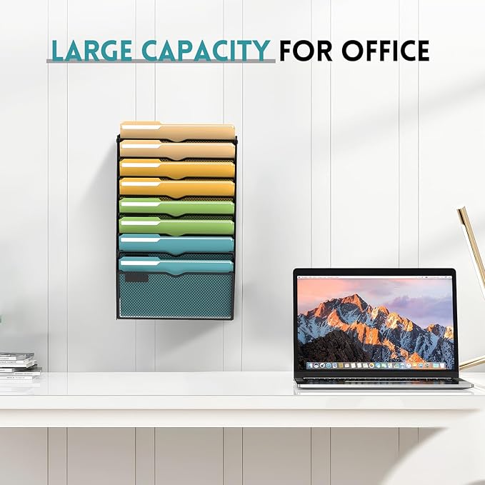 SUPEASY 8-Tier Wall File Organizer Mesh Office Mail Holder, Hanging Wall Organizer Magazine Rack for Office Black