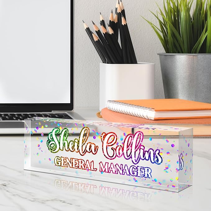Custom Acrylic Name Plate for Desk, Employee Appreciation Gifts, Office Decor, Personalized, Funny Office Gifts for Coworkers Boss Teacher (Rainbow)