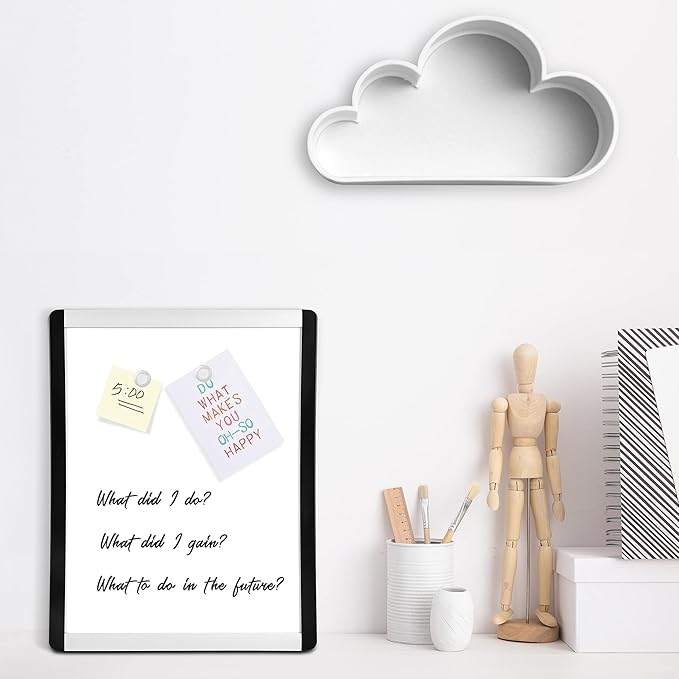 Amazon Basics Small Dry Erase Whiteboard, Magnetic Whiteboard with Marker and Magnets, 8.5" x 11", Plastic/Aluminum Frame