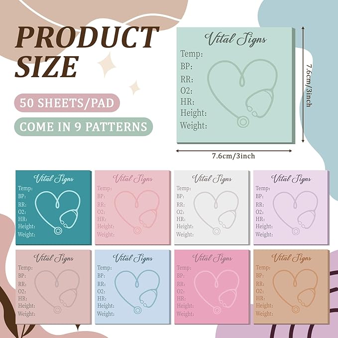 9 Pads Vital Signs Sticky Notes 3x3 Inch Cute Self Stick Notepads Notes Adhesive Memo Pad Office Decor Gifts for Students School Teacher Meeting Office Supplies
