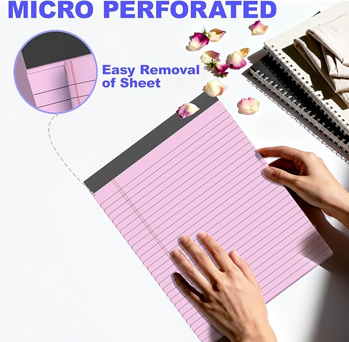 Gehanfai 3 Pack Colored Legal Pads 8.5 x 11 Inch, Wide Ruled Notepads Lined Memo Note Pads, 8.5x11 Inch Micro Perforated Writing Pads 30 Sheets Per Pad for Work Study Daily Note Taking List