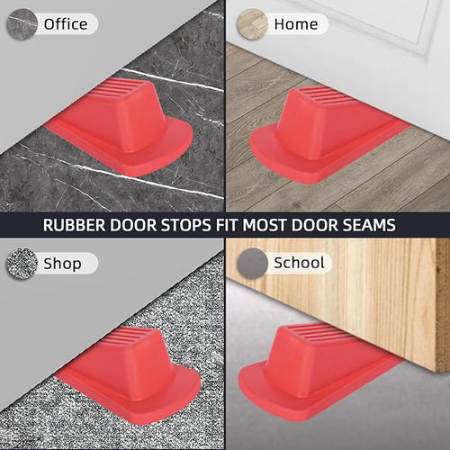 4 Pack Premium Rubber Door Stoppers Wedge, Door Stops for Carpet Heavy Duty Door, for Bottom of Door on Tile, Concrete, Carpet, Wooden Floor (Red)