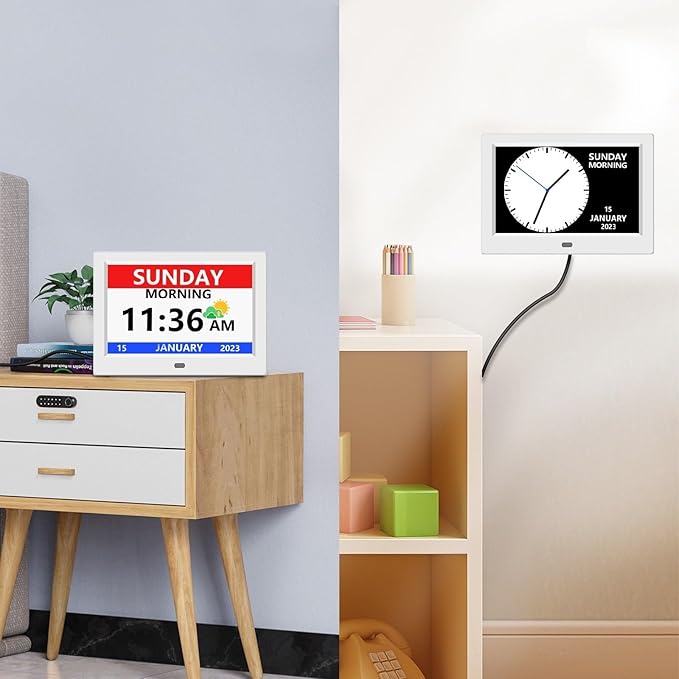 10 Inch Digital Clock with Day and Date for Elderly Alzheimer's Clock Customizable Alarms 3 Display Modes Large Font Alarm Clock for Seniors Auto DST