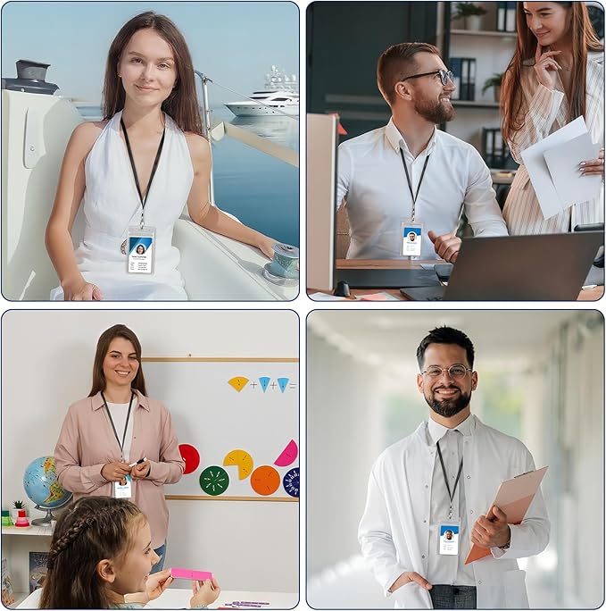 ID Card Holder with Lanyard 30Pcs Clear Vertical Name Tags ID Badge Holders and 30Pcs Flat Neck Lanyards for Cruise Ship Cards Work IDs Office School