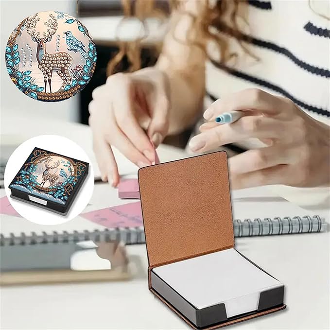 Deer Diamond Painting Kit Note Box,Memo Paper Storage Box Diamonds Art,Sticky Note Holder Diamond Art,Diamond Painting Memo Pad For Office Desk. (Deer)