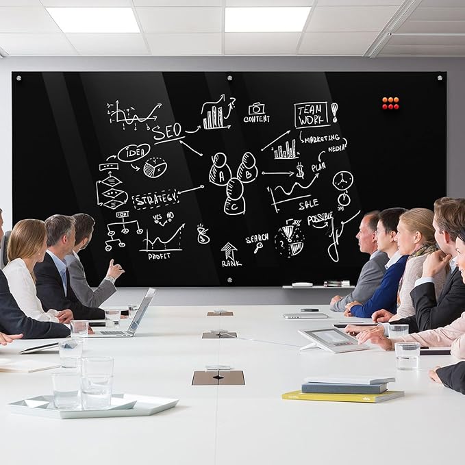 MaxGear Glass Whiteboard Wall Mounted, Frameless Magnetic Dry Erase Board, Tempered Glass, Steel-Backed, Non-Porous Smooth Surface, Floating Design, Accessories Included, for Office Home Classroom