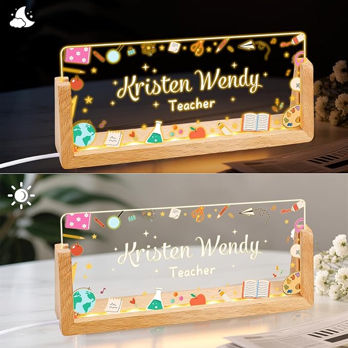 Ships Next Day, Personalized Teacher Name Plate for Office Desk - Teacher desk must haves, Custom Light Up Acrylic Desk Name Plate Teacher Appreciation Gifts, The Office Gifts for Teacher Office Decor