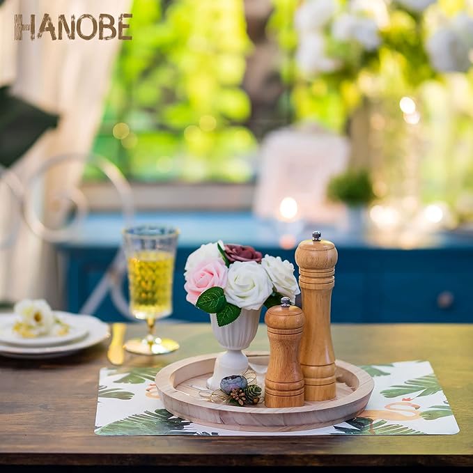 Hanobe Round Wood Decorative Tray: Unfinished Wooden Craft Trays DIY Ottoman Serving Tray Centerpiece Candle Holder Trays for Kitchen Countertop Crafts Art Home Decor Montessori Activity