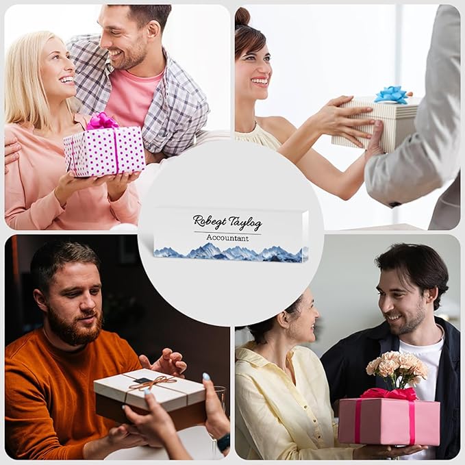 Personalized Office Desk Name Plate on Acrylic Glass - Custom Nameplate Decor, Accessories - Gift for Boss, Coworkers (Watercolor Flowers)