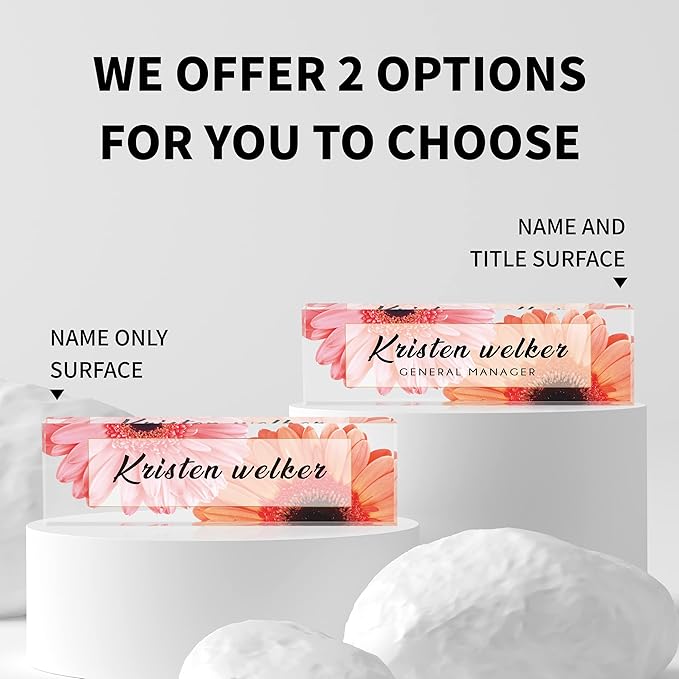 Desk Name Plate Personalized, Custom Name Plates for Desks, Office Desk Decor, Sunflowers Clear Acrylic Glass Block, Personalized Office Gifts for Women Men Boss Teachers Coworkers Appreciation Gifts