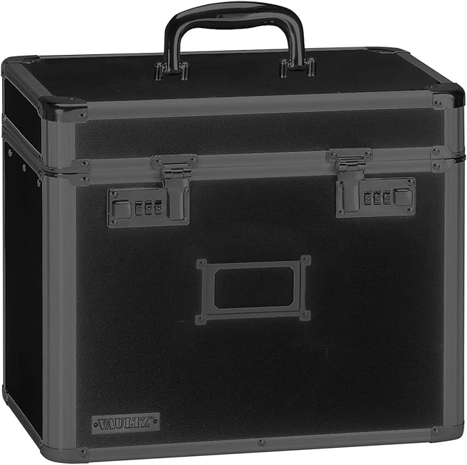 Vaultz File Organizer Storage Box - 14 x 7 x 12.19 Inch Letter Size, Portable Locking Storage Totes with Dual Combination Locks for Filing Office Documents - Super Tactical
