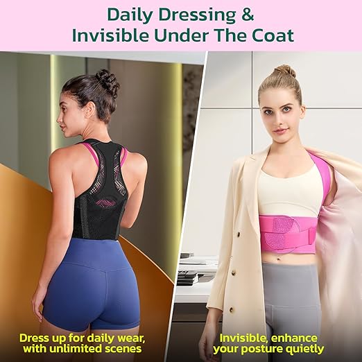 Posture Corrector for Women - Lightweight and Breathable Back Brace for Pain Relief, Rounded Shoulders and Hunchback, Compact & Portable with Fashionable Design, Invisible Under Clothes Blue-L