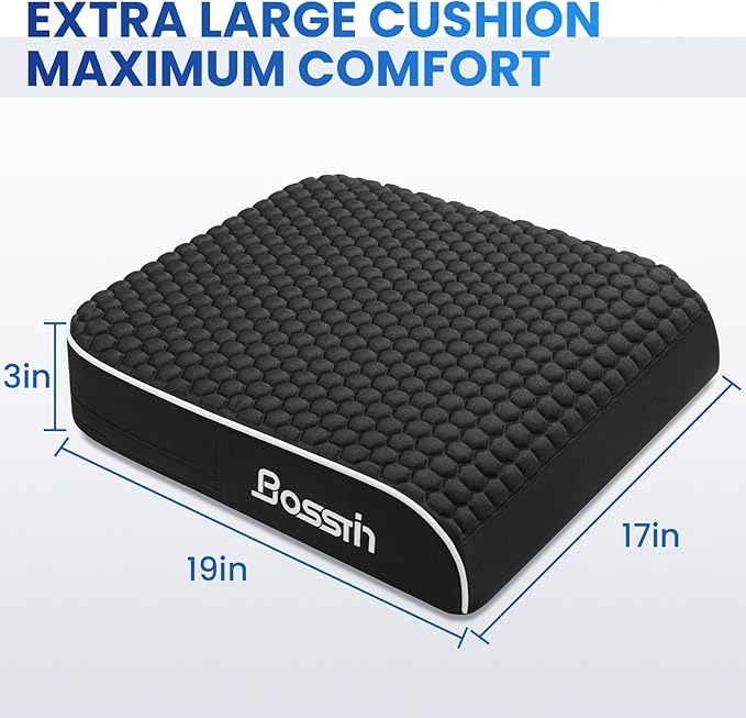 Extra Large Office Chair Cushion, Seat Cushion with High-Resilience Foam & Honeycomb Surface for Back & Tailbone Pain Relief, Butt Pillow for Long Sitting, Car Seat, Wheelchair, Floor(19"x17")