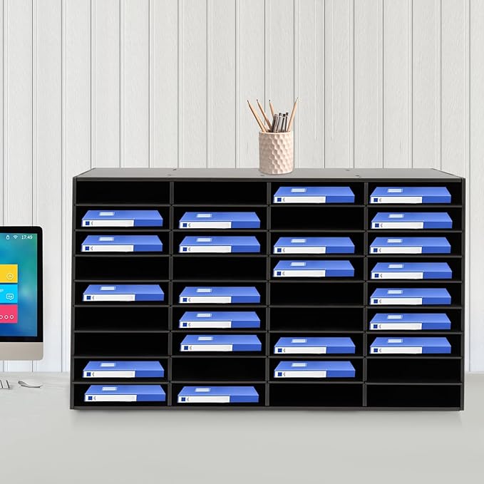 36 Slot Paper Organizer 36 Compartment Classroom Mailbox Adjustable Mail Sorter Desktop File Sorter, Paper Trays for Classroom, Office, Home (Black)