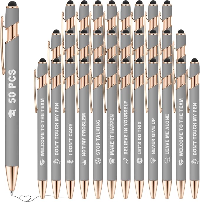 50 Pack Personalized Custom Pens with Stylus Bulk Ballpoint Pens Engraved with Logo Text Name for College Business Promotion Graduate Wedding Birthday Christmas (MLDGray)