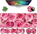 Ergonomic Keyboard Wrist Rest and Mouse Pad Wrist Rest Set, Large XXL Gaming Mousepad 31.5"x 11.8", Memory Foam, Easy Typing Pain Relief, Multifunctional Desk Mat for Office & Home, Pink Roses