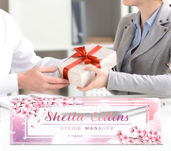 Custom Name Plate for Desk, Employee Appreciation Gifts, Acrylic Desk Name Plate Personalized, Office Decor, Funny Office Gifts for Coworkers Boss Teacher (Peach Blossom)