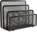 EASEPRES Desk Mail Organizer, Office Small Desktop Metal Mesh Envelope Letter Sorter Paper File Holder Organizer with 3 Vertical Upright Compartments, Black 1 Pack