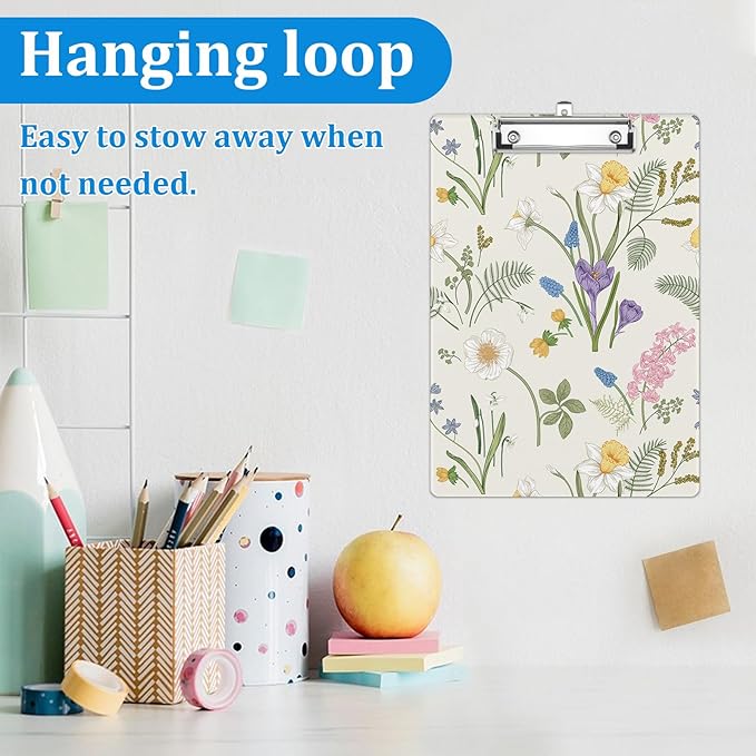 Spring Flower Clipboard Decorative Clip Board with Metal Clip A4 Standard Size 12.5" X 8.7" for Teacher Students Nurses Office