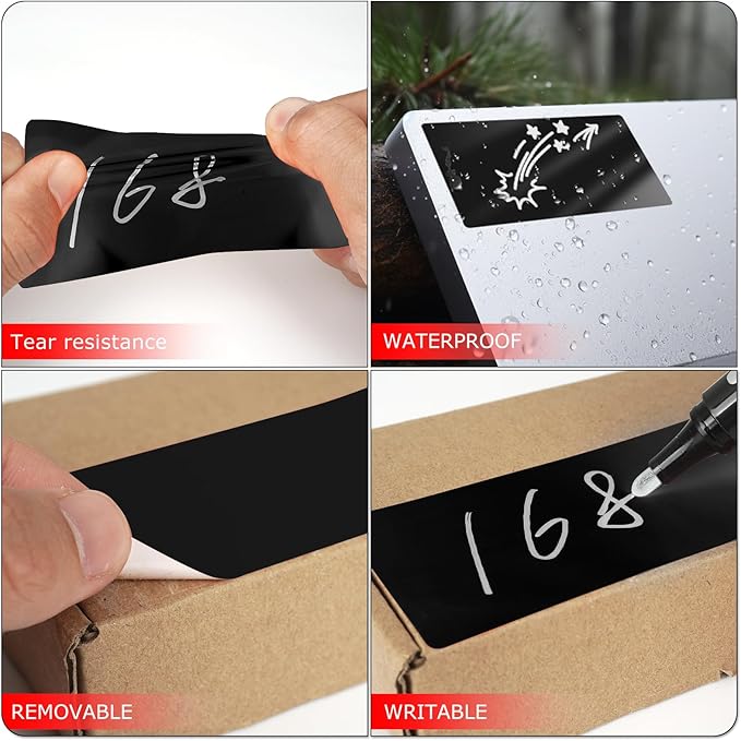 Meitaat Black Rectangle Stickers 4 x 2 Inch Color Coding Labels Vinyl Roll Self-Adhesive Waterproof Removable 500 PCS