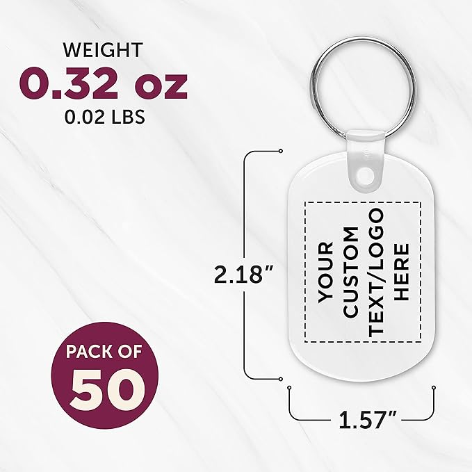 DISCOUNT PROMOS Tag Soft Plastic Keychains - 50 pack - Customizable Text, Logo - Small Key Tag Chain For Staying Organized - Rubber Key Ring Keychain – Clear