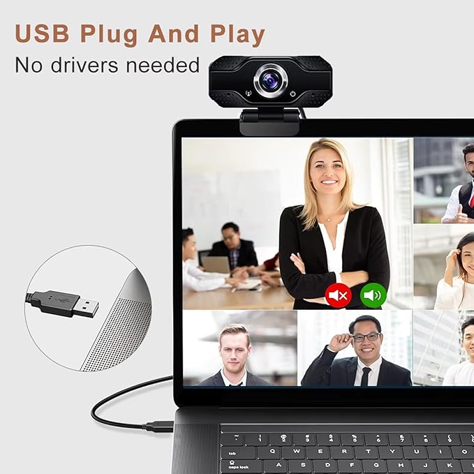 YOUPECK 4K 2K 1080P HD Webcam with Microphone, Noise Cancellation, Privacy Cover, Wide-Angle Lens, Auto Light Correction, Plug & Play USB Webcam for Laptop, Desktop, PC, Zoom, Skype, Stream