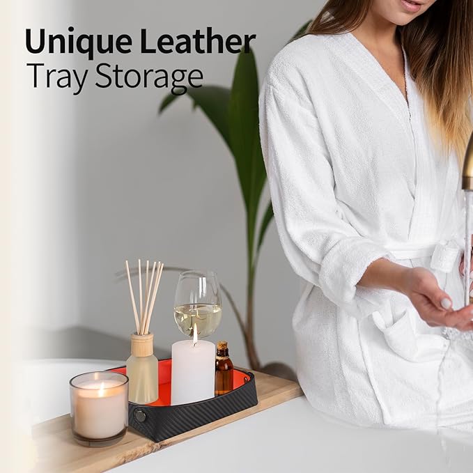 Leather Carbon Fiber Desktop Storage Tray, Decorative Catchall Organizer for Keys, Wallet, Watch, Jewelry, Entryway Table