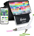 120 Colors Alcohol Markers with Free App, Dual Tip Art Marker with Kickstand Case for Artists Adults. Alcohol Based Markers for Coloring Painting Sketching and Drawing, Great Gift