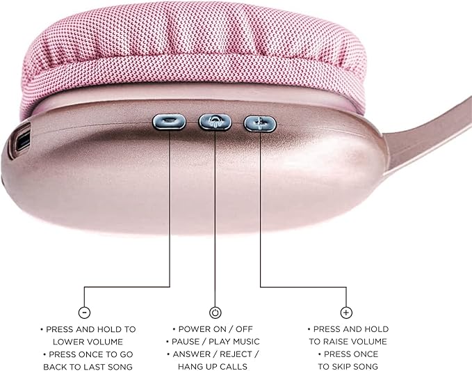iJoy Ultra Wireless Over-Ear Bluetooth Headphones with Mic, Up to 10 Hours Playtime, Bluetooth Headset 33Ft Range with Backup AUX Cable & SD Slot, Wireless Headphones for Gaming, Work & Gym (Pink)