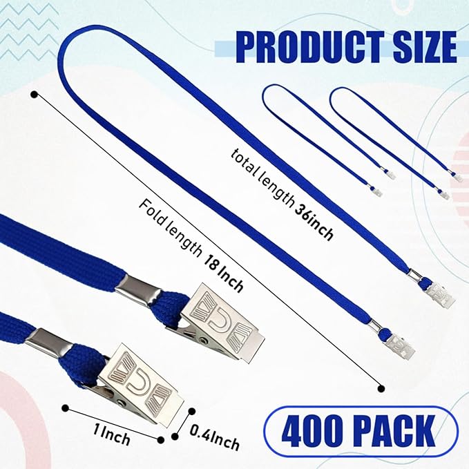 Patelai 400 Pack Double Clip Lanyards Bulk Face Mask Lanyard Twist Free 2 Hook Design Adjustable Badge Neck Strap for ID Name Badge Holder School Conference Office Class Essential (Blue)