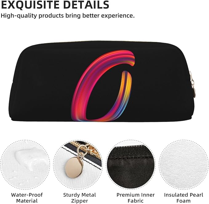 Cute Initial Pencil Case for Kids Simple Leather Pencil Pouch for Boys Girls Letter Design Pencil Box Pen Bag Pencil Pouch Office Stationery Organizer, Rainbow Letter O