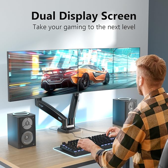 WALI Dual Monitor Stand for 17-32 inch Screens, Dual Monitor Arms for 2 Monitors Holds up to 19.8 lbs, Adjustable Gas Spring Dual Monitors Mount, VESA 75x75/100x100mm (GSMP002), Black