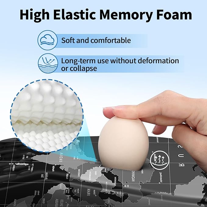 YIWEI Ergonomic Mouse Pad with Wrist Rest - Comfortable Office Mousepad with Memory Foam Wrist Support for Carpal Tunnel Relief, Mouse Pads with Non-Slip Base for Gaming and Home (World Map)