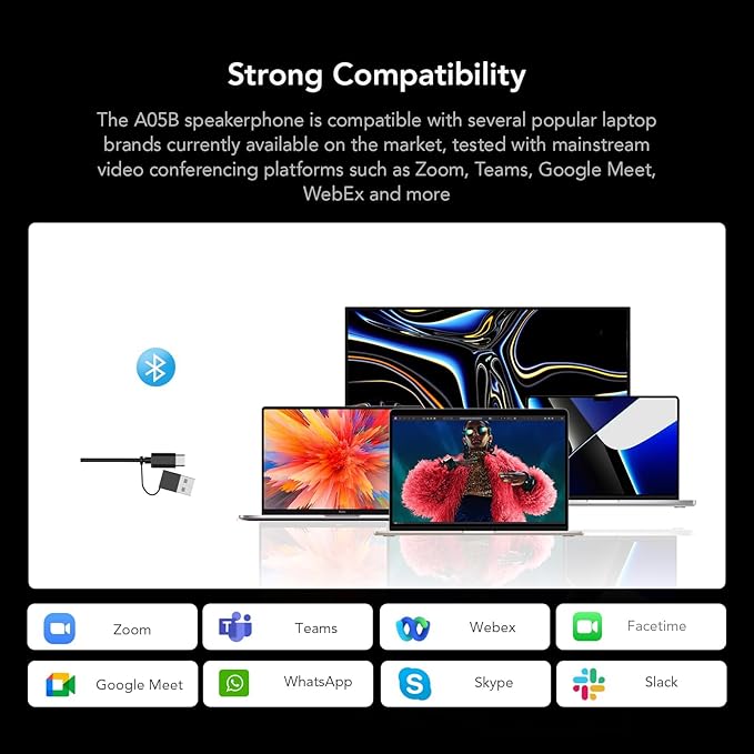NUROUM A05B(2nd Gen) Bluetooth Conference Speaker and Microphone, Portable Wireless Speakerphone with Noise Canceling Mic, 16ft Voice Picked Up Computer Speakers for Desktop PC/Laptop/Business Trips