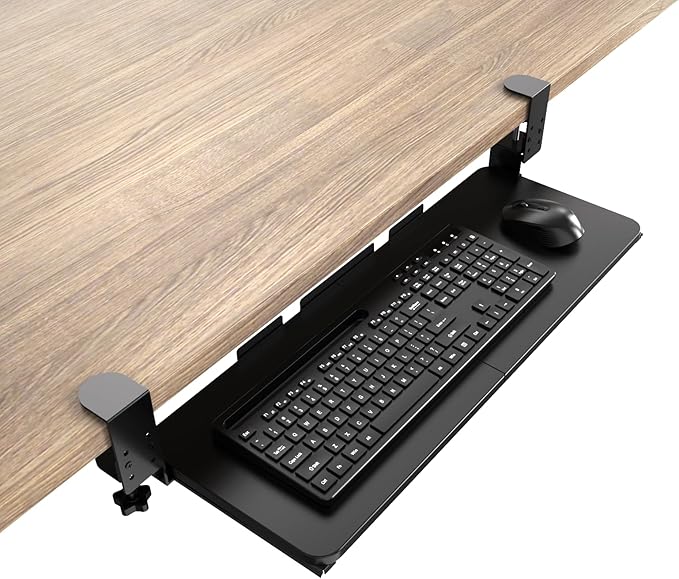 Large Keyboard Tray Under Desk Pull Out with Adjustable C-Clamp, Ergonomic Slide-Out Computer Keyboard and Mouse Platform Drawer for Office and Home Typing (Black)
