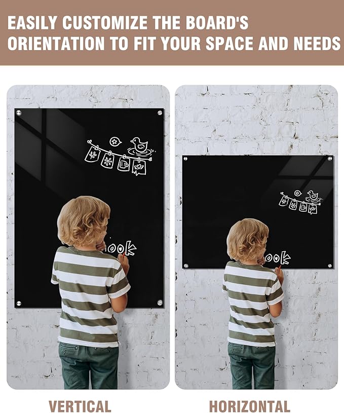 Mifuro Magnetic Glass Whiteboard，48"x36" Wall Mounted Frameless Dry Erase Board for Office, Home & School Black