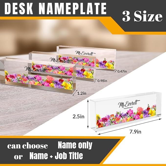 Desk Name Plate Personalized, Custom Name Plates for Classroom, Office Desk Decor Nameplate,Office Desk Accessories Decorations for Women, New Job Gift (Flower Bush 2) 731