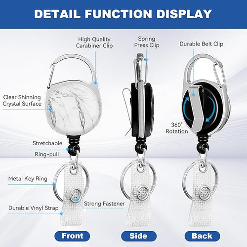 2 Pack Marble ID Badge Holder with Heavy Duty Retractable Reel Keychain for WomenStudents,Teachers, Nurses, Office Use 5