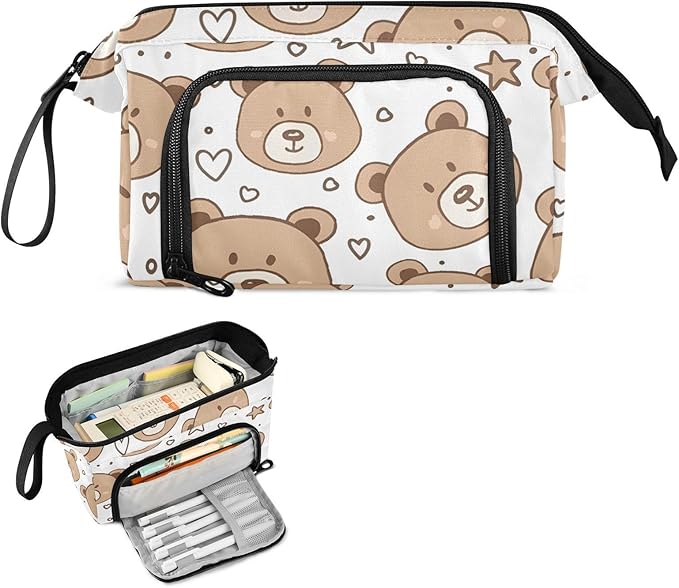 Bolaz Big Capacity Pencil Pen Case Pouch Bag School College Office Organizer for Teens Girls Adults Student-Cute Bear