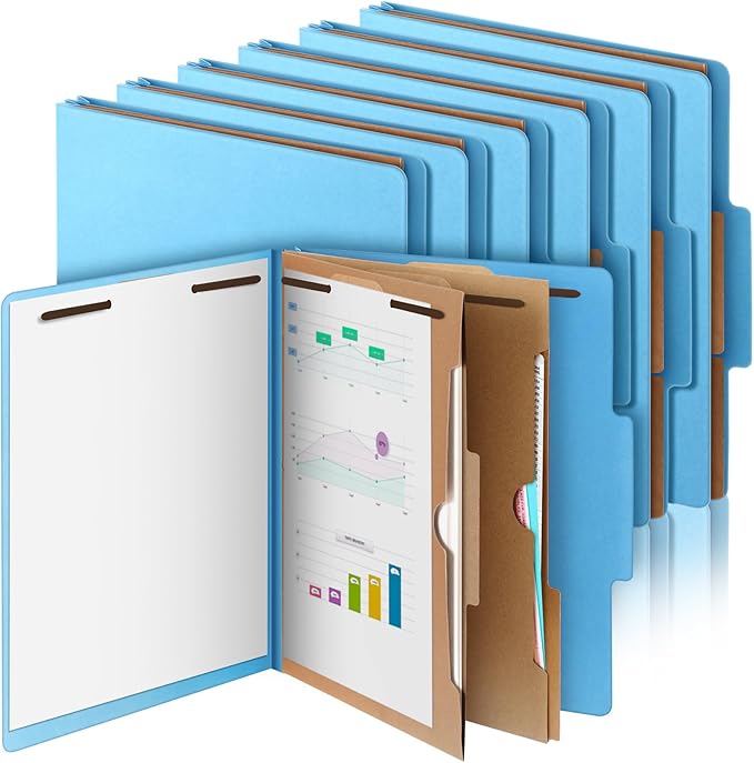 Skyygemm 12 Pcs Classification Folders Letter Size, 2 Pocket Dividers Pressboard File Folder with Fasteners, Expanding File Organizer Bulk for Teachers, Clergy, Office, Church, Christmas (Blue)