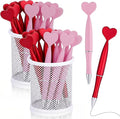 Crtiin 50 Pcs Valentine's Day Heart Shaped Pens Bulk Black Gel Ink Novelty Valentine Party Favor 1.0 mm Heart Ballpoint Pens for Men Women Office Valentine's Day Wedding Party Supply (Red Pink)