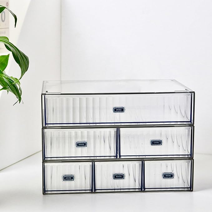 Desk Drawer Organizer, Stackable Office Supplies Desk Organizer, Plastic Plastic Storage Drawer, Desk Grocery Organizer For Stationery/Office Supplies (Clear, 2-Compartment)