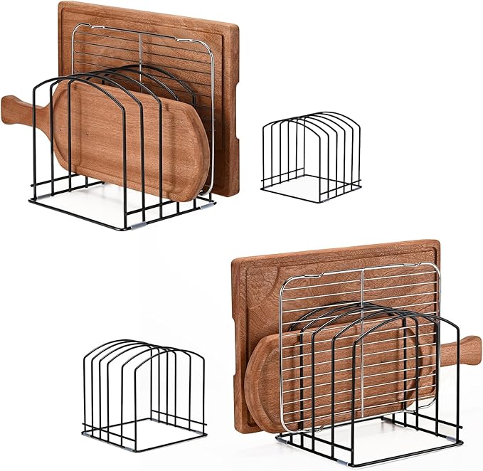 5-Slot Cutting Board Organizer, Bakeware Organizer, and Kitchen Cabinet Organizer for Baking Trays and Cookie Sheets - Black (Mix Pack 2pcs)