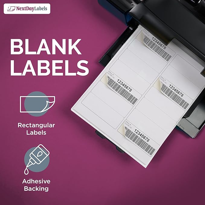 NextDayLabels 4x1.33 Inch Rectangle Stickers White Blank Labels for Laser Inkjet Printer - 14 Per Sheet Self-Adhesive Address Mailing Barcode Made in USA - 3500 Labels